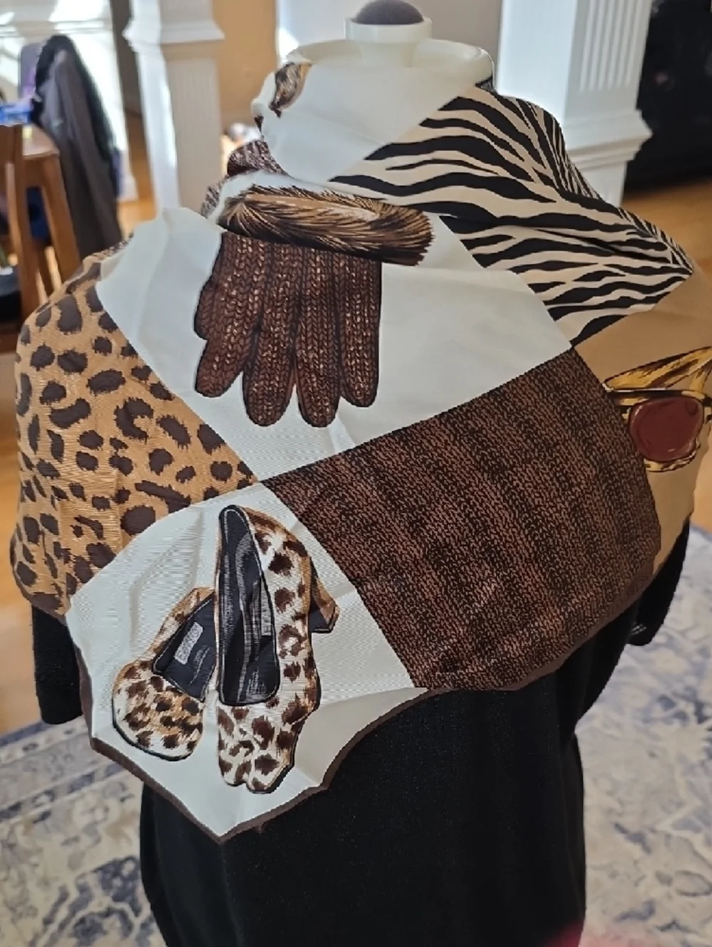 Echo Patchwork Vintage Scarf with Animal Prints in Brown and Tan